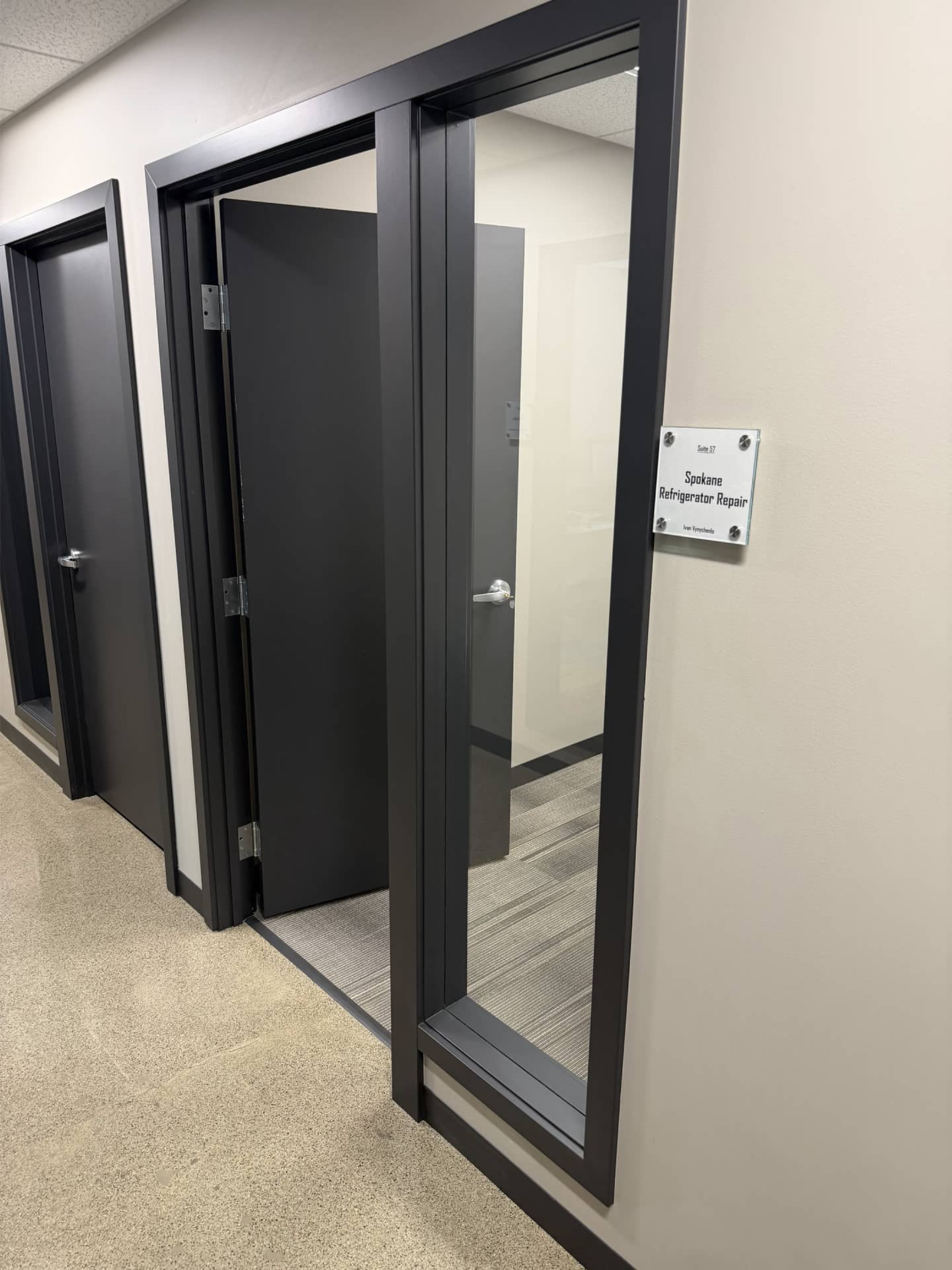 Entrance to Spokane Refrigerator Repair office at Suite 57 in Downtown Spokane